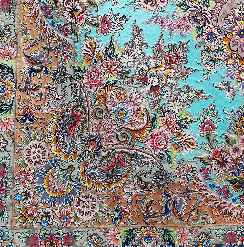 قالیچه ۳ متری طرح خطیبی فیروزه ای