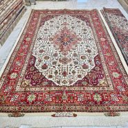 فرش ۶ متری نقشه قبا با چله نخ و پشم نساجی