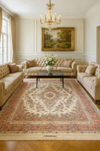 فرش خطیبی شش‌متری با چله نخ و گل ابریشم