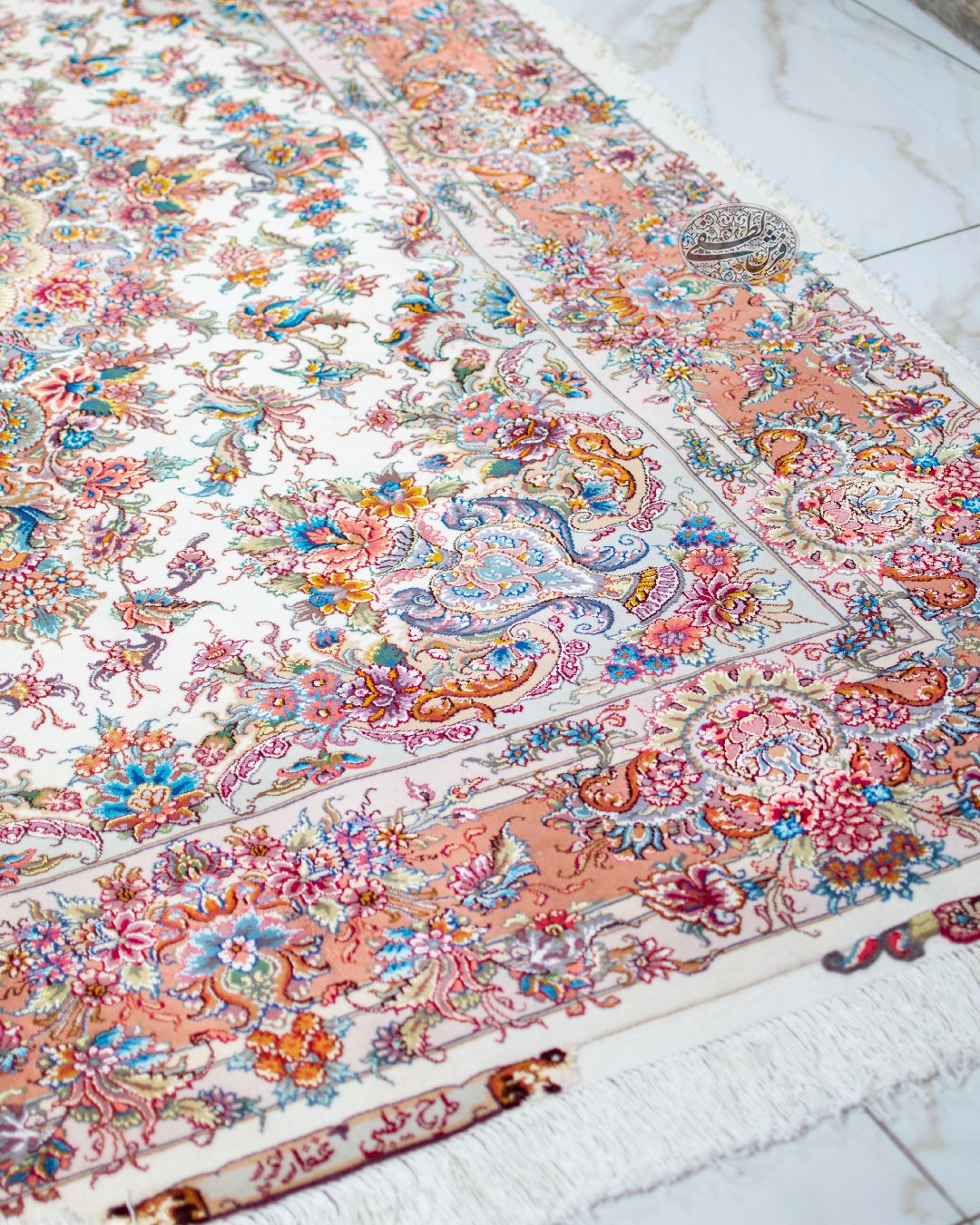 فرش دستباف خطیبی گلدانی جفت 6 متری چله ابریشم | 40 رج - Image 2