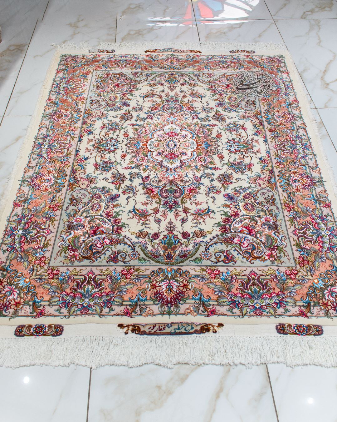 قالیچه دستباف خطیبی تبریز - 3 متری، گل ابریشم