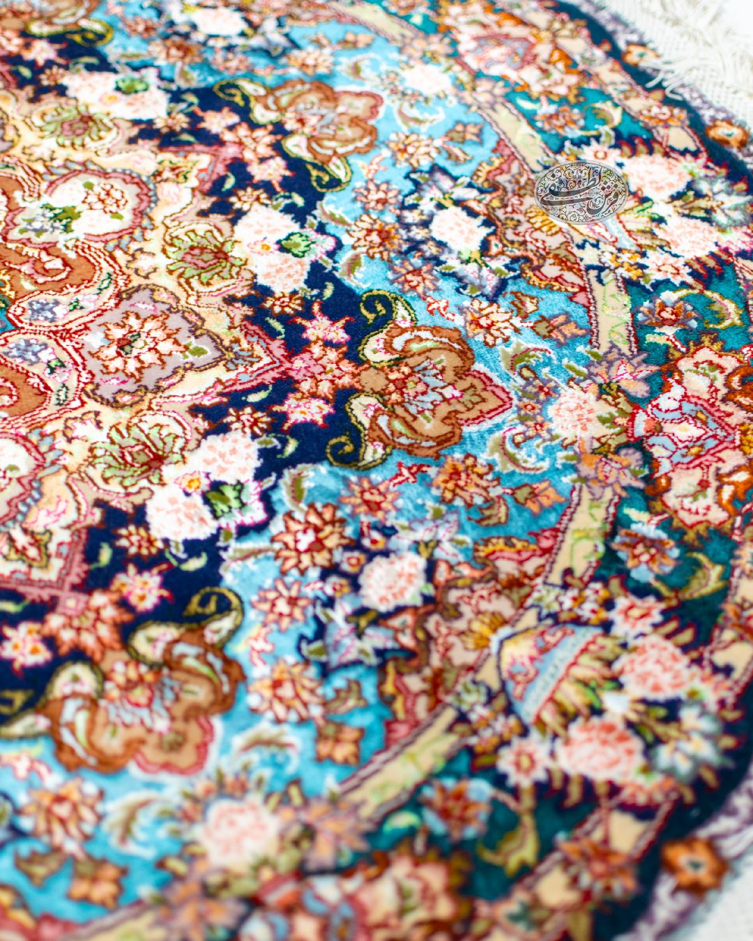 فرش دایرهای ۱ متری طرح سالاری|50 رج|گل ابریشم
